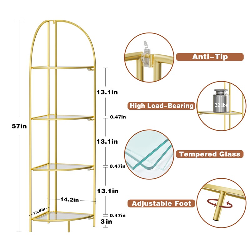Crofy Foldable 4 Tier Corner Shelf, Metal Corner Plant Stand