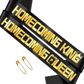 Homecoming King and Homecoming Queen Sashes - Homecoming Party Prom Sashes School Party Accessories, (Black + Gold)
