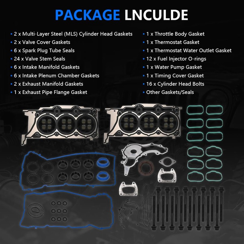 3.6L Head Gasket Set with Head Bolts FIT for 2011-2016