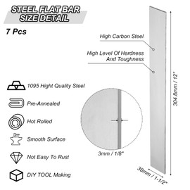 PATIKIL 1095 Steel Flat Bar, 7 Pcs 12" x 1 1/2" x 1/8" Knife Making Steel Iron Stock for Forging Blade Knife Sword Chopper