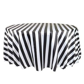 Your Chair Covers - 132 in. Round L'Amour Tablecloth - Premium Wedding Tablecloth for 6 ft. Round Banquet Tables - Black/White Striped