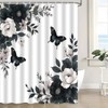 CWHCWA Black Grey Floral Shower Curtain, 70x70 Inch