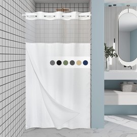 EUTXL White Stall No Hook Shower Curtain with Snap in Liner,230GSM Waffle Weave Shower Curtains for Bathroom,54W x 80H