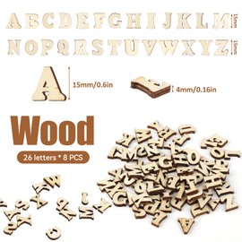 Pack of 208 Wooden Letters, 15 mm Wooden Letters for Crafts, Unfinished Wooden Letters Decoration, Wooden Letters Small (A-Z), Scrabble Decoration for Crafts, Wedding, Christmas Decoration