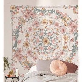 Simpkeely Mandala Floral Medallion Tapestry, Sketched Flower Plant Boho Wall Hanging, Bohemian Hippie Tapestries for Bedroom Living Room Dorm Home Décor 59.1 x 80 Inches (RosyBrown)