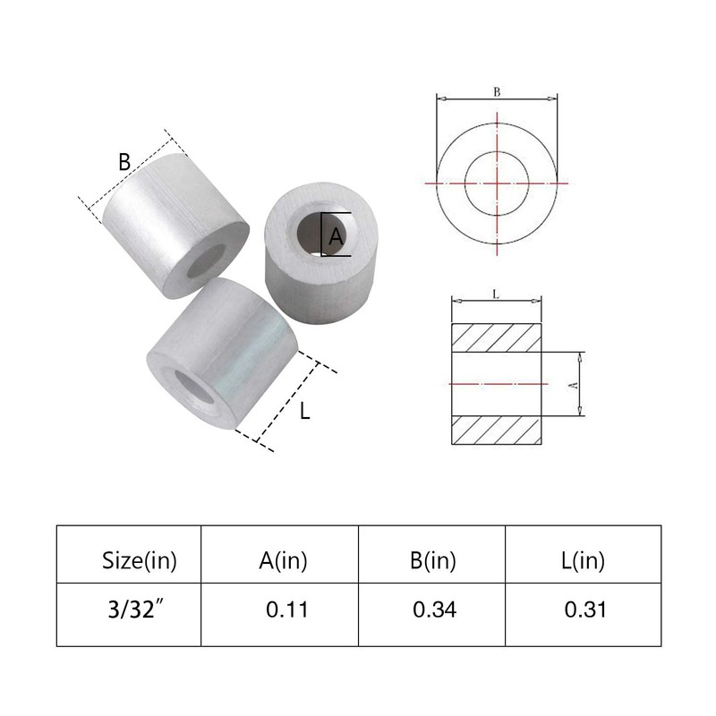HIGOOD Wire Rope Stop Sleeve, for Wire Rope Dia. 3/32",