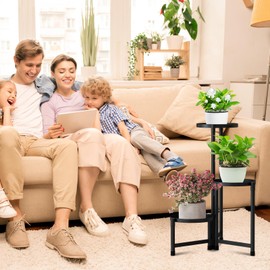 OUDUOPLANT Metal Plant Stand Indoor Outdoor , 3 Tier Black Metal Plant Shelf Corner Display Rack , 29'' Tall Flower Pot Holder Display Stand for Patio ,Living Room, Balcony ,Office, Garden