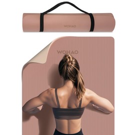 WOHAO Extra Thick 8mm Yoga Mat, 72"x28" Two-Sided Non-Slip Exercise Mat, Non-Toxic & Odorless with Carrying Strap for Yoga, Pilates, Home Gym(Brown+Apricot, 183 * 70 * 0.8cm)