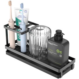 Toothbrush Holders for Bathrooms, Tooth Brushing Holder Electric Toothbrush and Toothpaste Organizer Bathroom Accessories for Countertop, Shower, Black