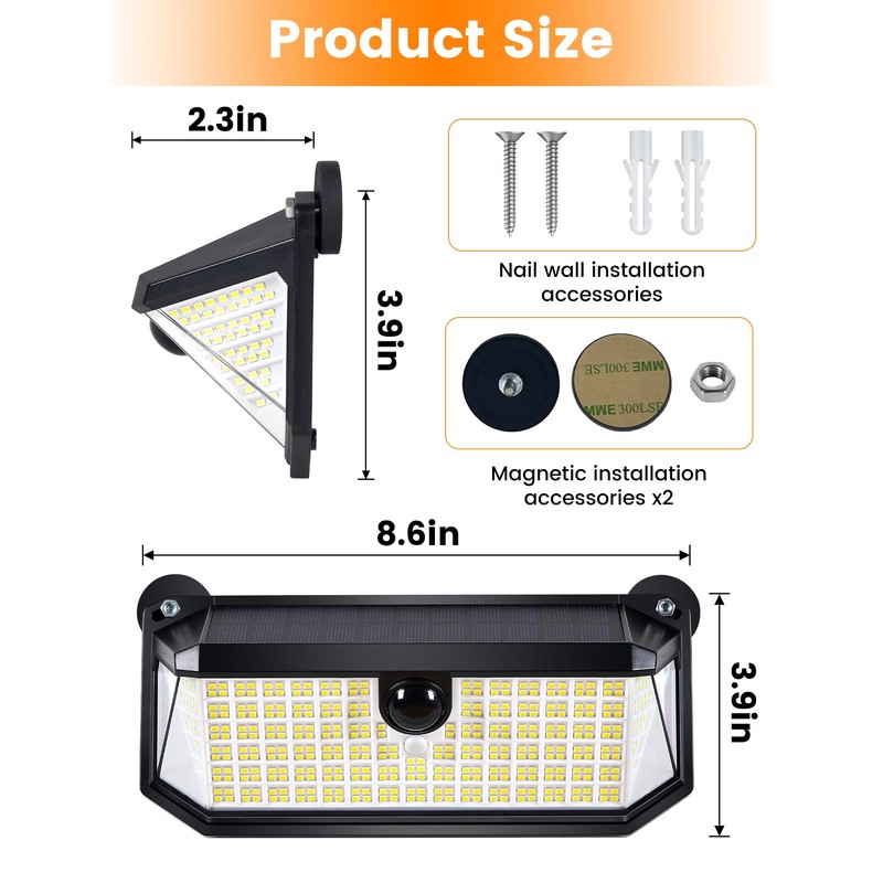 416LED 1500LM Thumok Magnetic Solar Lights Outdoor,RV Exterior Lights with