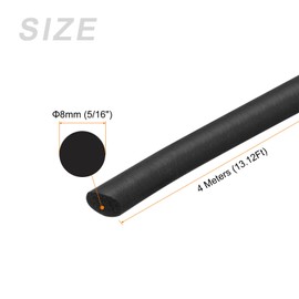 METALLIXITY Foam Rubber Weather Seal Strips (8 mm Diameter x 4 m Length) 1 Piece EPDM Rubber Round Seal Strips - for Home Repair Door Black