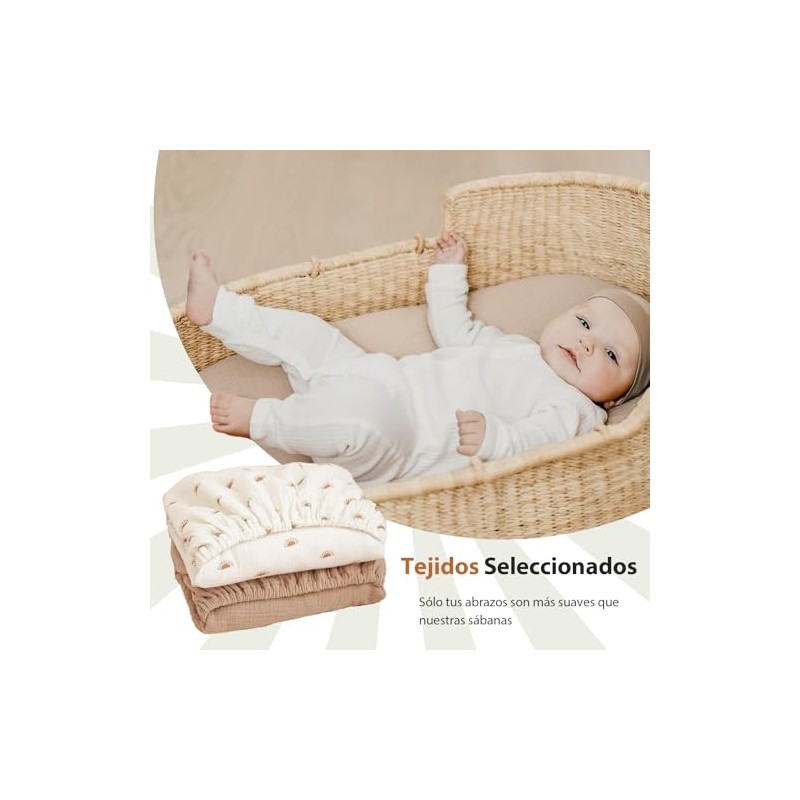 Janety 2 Sábanas de Muselina para Cuna 80x40cm Beige y