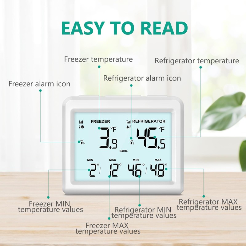 ORIA Digital Refrigerator Thermometer, Fridge Freezer Thermometer with 2 Sensors,