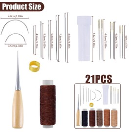 21 Piece Leather Sewing Set, Leather Tool Set, 5 Rolls of Wax Thread, 13 Hand Leather Needles, Sewing Awel, Thimble, Storage Bottle, Ideal for Upholstery, Carpets, Sofas, Sailing Seats & Shoe Repairs