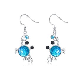 Ocean Theme Mermaid Jewellery 925 Sterling Silver Tortoise Dolphin Crab Shell Wave Bat Octopus Pearl Anchor Rudder Maritime Earrings for Women, Sterling Silver, Cubic Zirconia