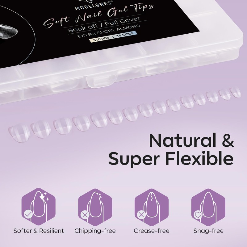 Modelones Nail Tips, Pre-shaped Full Cover Fake Nails Soft Gel