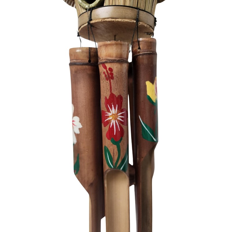 Hand Crafted Bird house Bamboo wind chime Hibiscus flowers