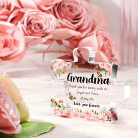 Grandma Gifts - Grandma Birthday Gifts Acrylic Block Puzzle, Touching Sayings Engraved Gifts for Grandma, Birthday Christmas Thanksgiving Day Great Grandma Gifts, 3.3×3.9 inch