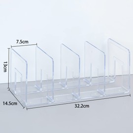 Elezeal Bookends for Shelves, 4 Compartments Acrylic Desk File Folder Organizer Bookcase Filing Shelf Folder Non-Slip Kitchen Cooking Holder for Books, CDs, Office, Home and School (Pack of 1)