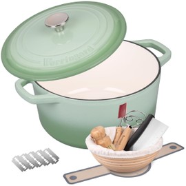VORRINGARD Enameled Cast Iron Dutch Oven Pot with Lid, for Bread Baking, Round Bread Oven- include Sourdough Bread Baking Supplies Set, 6QT, Green