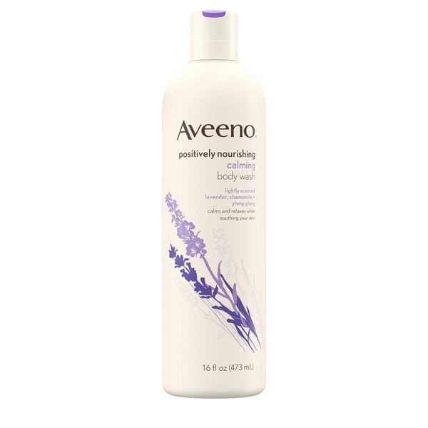 Aveeno Positively Nourishing Calming Body Wash with Lavender, Chamomile & Ylang-Ylang, Lightly Scented Daily Moisturizing Body Cleanser to Soothe & Relax, 16 fl. oz