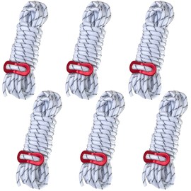 Seekdem SD-GR004M-6P Guy Rope, 0.2 inch (5 mm) Wide, Length 16.4 ft (4 m), Set of 6, Aluminum, Includes Flexible Brackets, Reflective Material, Paracord Tent Rope, Guy Line, Tarp Rope, White