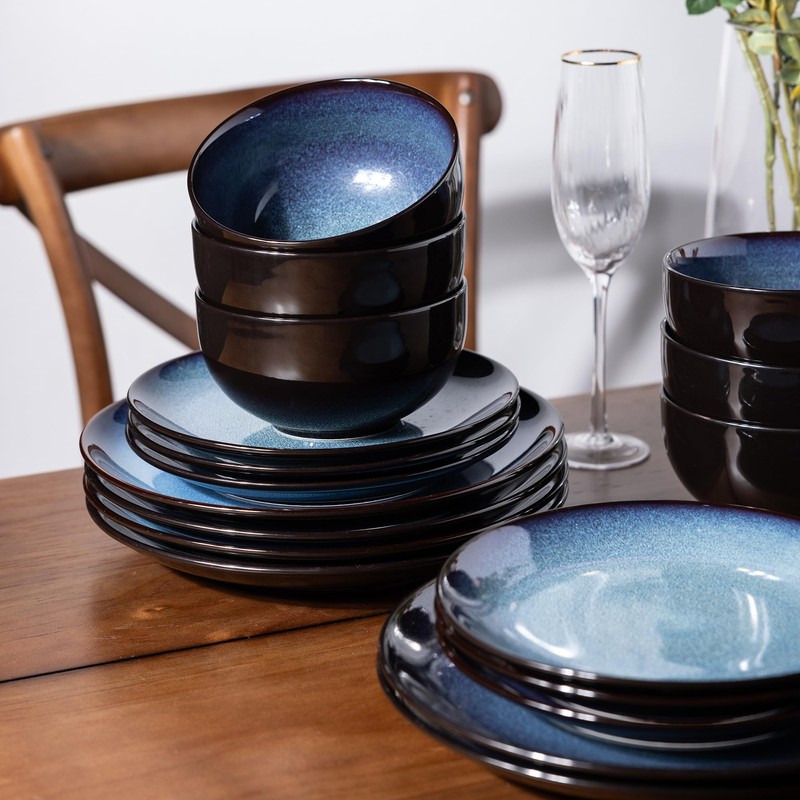LeRatio Ceramic Dinnerware Sets for 6,Plates and Bowls Sets,Handmade Reactive