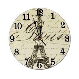 Abucaky Vintage Eiffel Tower Wall Clock Battery Operated Silent Round Clock Paris Theme Wall Decor for Home, Office, School 9.8 Inch