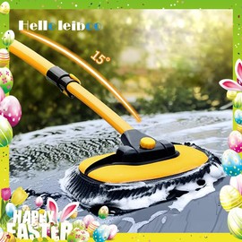 HELLOLEIBOO LEIBOO 47'' Long handle car wash mop，microfiber material，retractable aluminum pole car wash brush (reliable)，15° Ergonomic design，car wash kits，suitable for Cars, trucks, SUVs, RVs and Home cleaning - Spring/Summer Car Wash Accessories! Men's