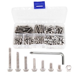 binifiMux 360pcs M3 x 4mm / 6mm / 8mm / 10mm / 12mm / 16mm /20mm Pan Head Phillips Machine Screws and M3 Hex Nuts Assortment Kit For Toys RC Models 3D Printers,304 Stainless Steel / A2-70,Plain Finish