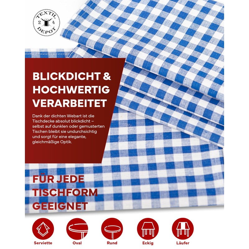 TextilDepot24 country house tablecloth, checked, 100% cotton, customable colours and