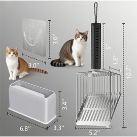 Aoktech Heavy Duty Metal Cat Litter Scoop with Holder - Speed Sifter Litter Box Scooper Captures All Clumps - Kitty Litter Sifting Shovel Comfy Handle - Easy Clean with Hook（Black）