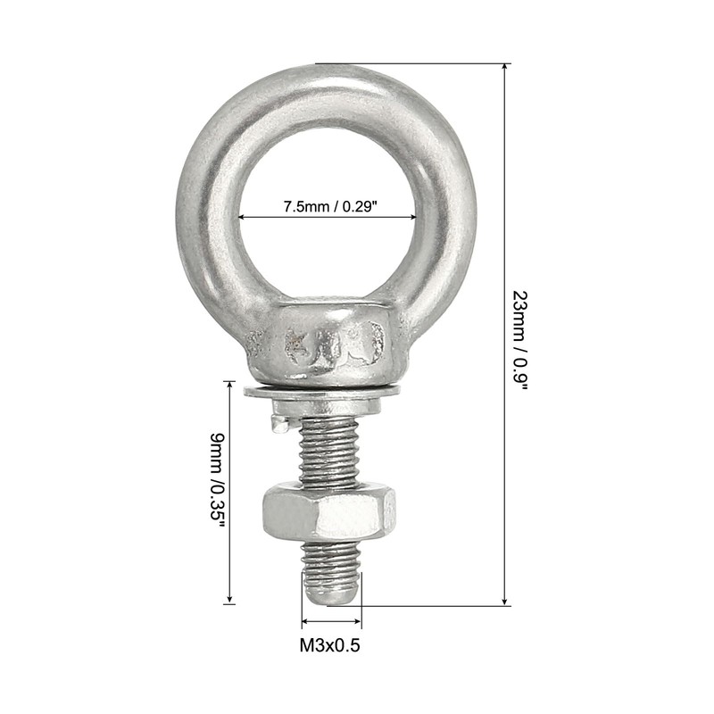 sourcing map M3 1/8"x0.35" Stainless Steel Eye Bolts Threaded Screw