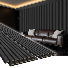 EVERECO 4 Pack 94.5" × 11" Wood Panels for Wall, Acoustic Soundproof Wall Slat Panels, 3D Wall Panels for Home Office Decoration, Matte Black