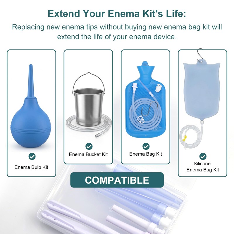 Enema Nozzle 8 Pack, 2 Multi-Hole 5.73in, 2 Straight-Hole 2.91in,