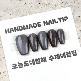 Blue Brown Magnetic Gel One Color Handmade Nail Tips - Short Almond / 블루브라운 자석젤 원컬러 수제네일팁 - 숏아몬드