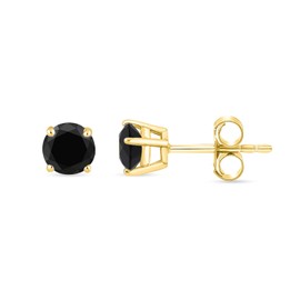 Dewberry 0.55 Ct Round Cut Black Diamond Stud Earrings for Women's Gift | 4 Prong Set Push Back Solitaire Stud | 14K Yellow Gold Plated | Solid 925 Sterling Silver Earrings for Men's