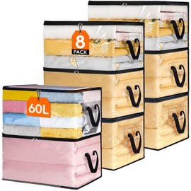 Lifewit 8 Pack Clear Clothes Storage Bags, 60L Plastic Blanket Storage Bags, Vinyl Foldable Moving Bags with Zipper, Closet Organizers and Storage Containers for Bedding, Duvet, Pillow