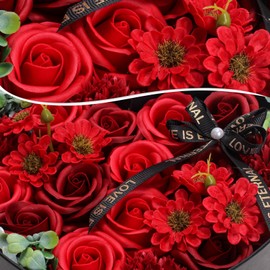 RIDDSEE Preserved Rose Gift Heart Soap Flower Preserved Flowers Bouquet Artificial Forever Flowers for Wife Girls Valentines Day,Mothers Day,Anniversary,Birthday,Christmas - Red