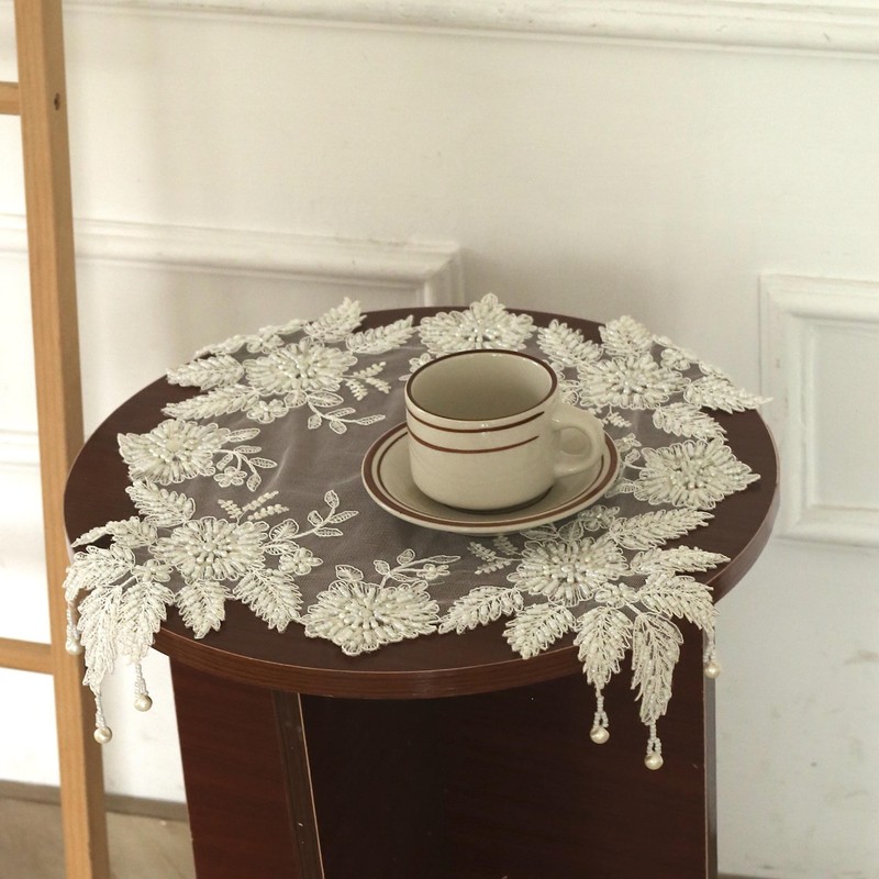 Gratify Lace Doilies with Handmade Beaded Embroidery Lace Table Placemats