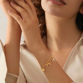 Gold Bracelets for Women Non Tarnish Valentines Day Gifts Initial A Paperclip Bracelets for Women Friendship Gifts for Friends