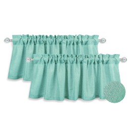 Aiking Home Window Curtain Valances, Faux Linen Textured Semi-Sheer Polyester Window Valances with Rod Pocket (Set of 2, 56"x16" Each Panel, Aqua Green)