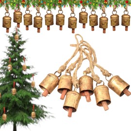 Vintage Rustic Decorative Harmony Bells, Set of 6, Jingle Bells with Jute Rope for Christmas Farmhouse Decor