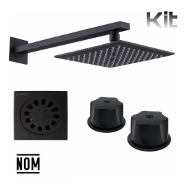 Meer Regadera Negra 8  Con Tubo Cuadrado, Resumidero Y Manerales