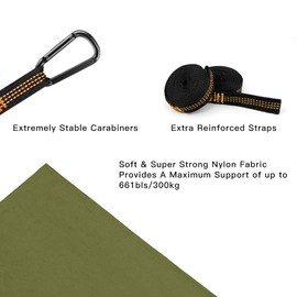 Fieleer Travel Hammock Outdoor Ultralight with Premium Carabiners & Straps 300 kg Load Capacity Made of Parachute Nylon For Camping Garden Trekking Travel Hammock, 300 x 200 cm