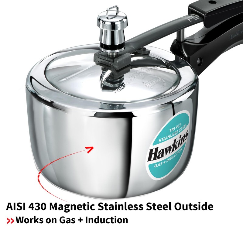 HAWKINS Triply Stainless Steel Pressure Cooker, Inner Lid Induction Cooker,