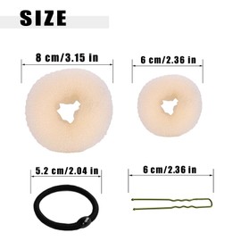 10 Pcs Hair Bun Maker - Donut Bun Maker for Hair(5 medium and 5 small),Ballet Bun for Women and Kids with Elastic Hair Ties, Hair Pins(Beige)