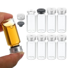 PATIKIL 10ml Sample Vials, 10 Pack Lab Empty Vials with Butyl Rubber Stopper and Crimp Top Caps Borosilicate Glass Vial, Transparent