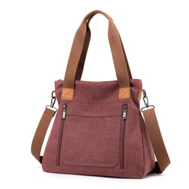 DOURR Multi Pocket Crossbody Bags for Women Casual Work Shoulder Tote Purses Retro Top Handle Handbags (Burgundy)