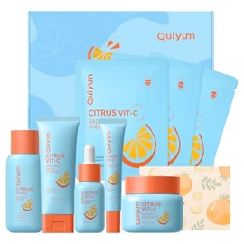 Kit Cuidado Facial Vitamina C 10 Pzas: Limpiador, Tónico, Suero, Crema Ojos, Crema Facial y Mascarillas, Regalo para Mujer, Rutina Antimanchas, Lumino